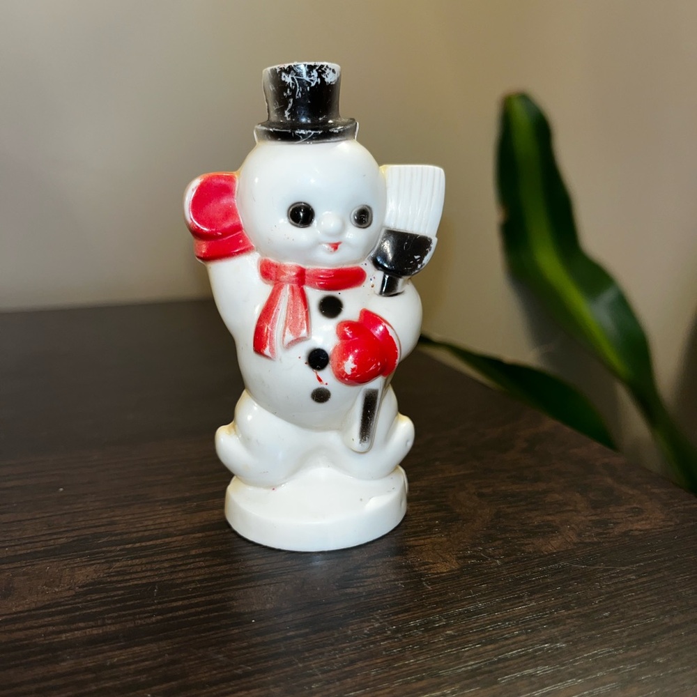 Vintage Christmas Hard Plastic Happy Waving Snowman Toy Rosbro